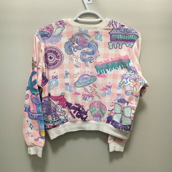 unicorn pattern terry cloth cropped sweater - Picture 2 of 5
